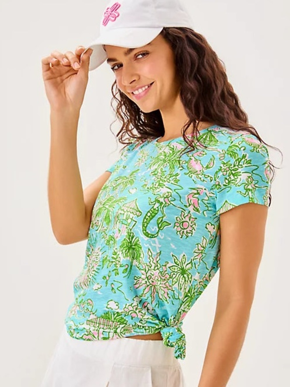Lilly Pulitzer Etta Scoop Neck Top Fresh Water Blue Sunbathers Bliss Size XL